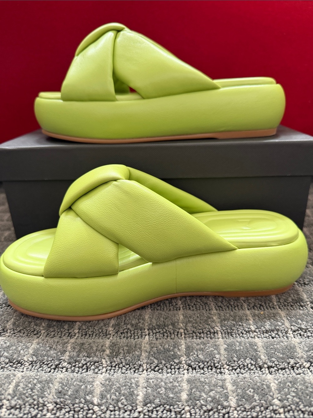 Marc Fisher Neon Lime Padded Platform Slide Sandals